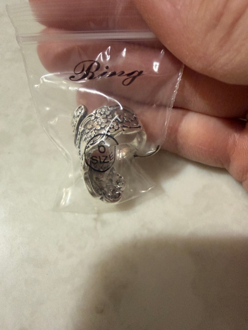Silver Floral Filigree Statement Ring - Size 6